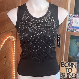 OLIVIA JORDAN STUNNING NWT BLACK TANK STYLE TOP TOTAL SPARKLE FRONT POLY/spandex